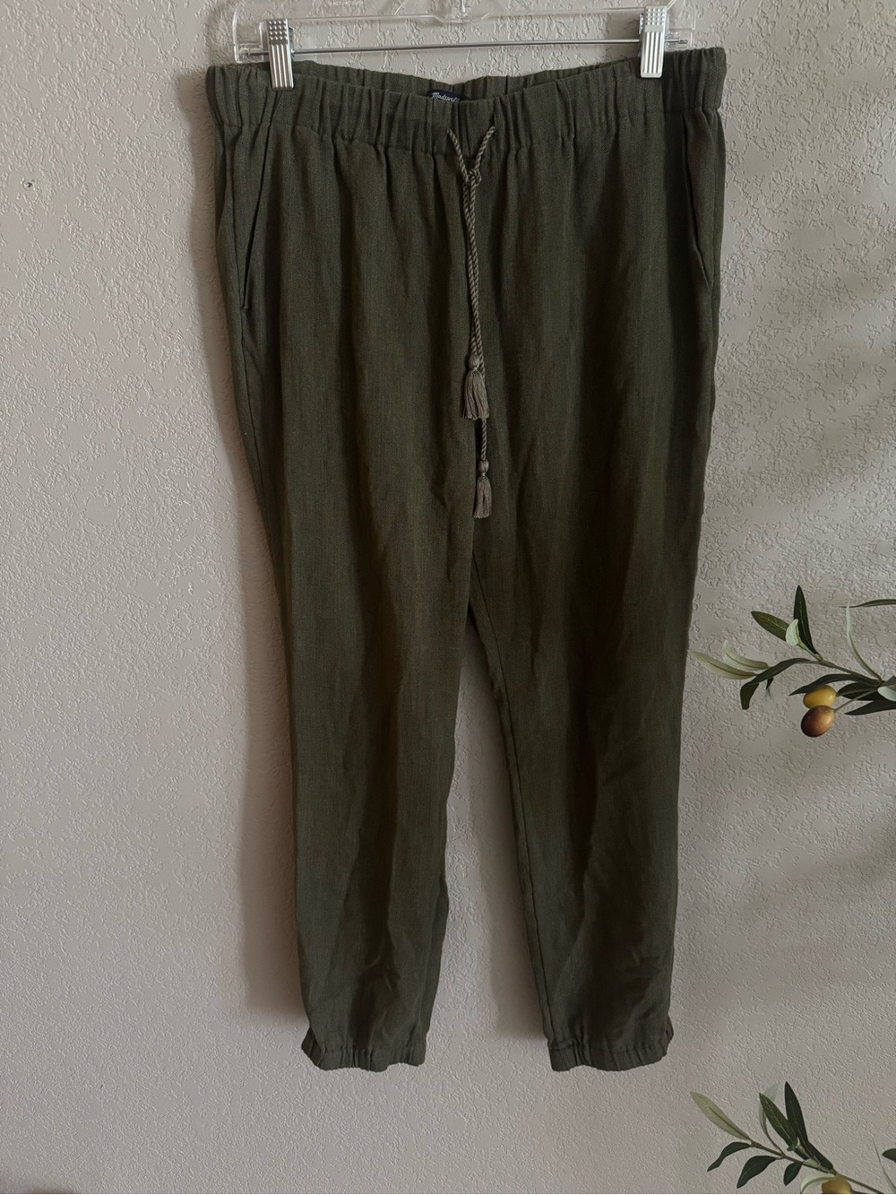 Madewell Shorewalk Linen Blend Jogger Pants M Loden Olive Green Drawstring